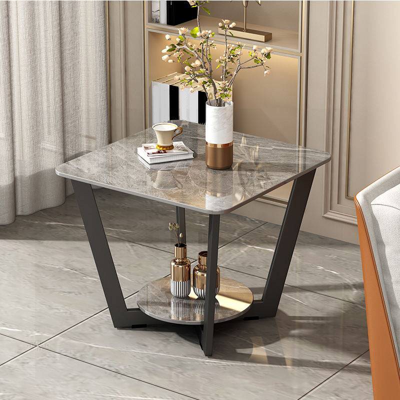 Modernistic Square Storage End Table 19.7" Tall Cross Legs Side Table Gray 1 Clearhalo 'Coffee & Accent Tables' 'End & Side Tables' 'end_side_tables' 'furn' 'furn_end_side_tables' 'Furniture' 'Living Room Furniture' 7523183