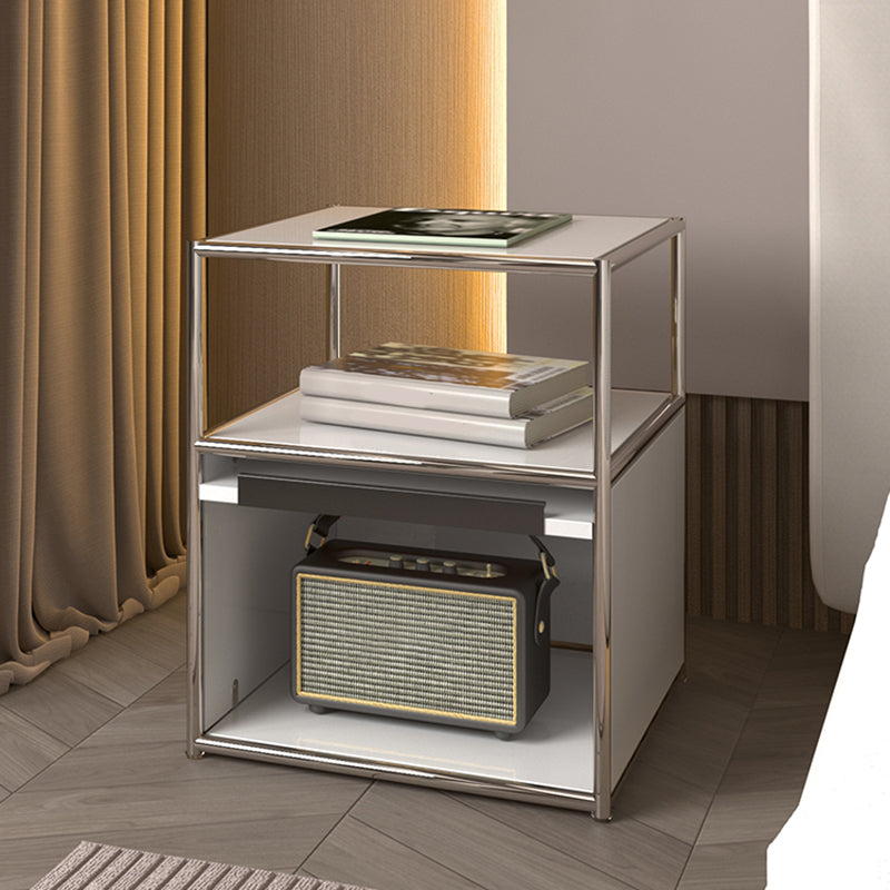 19.7" Tall Stainless Steel Side Table Rectangular End Table with Storage Clearhalo 'Coffee & Accent Tables' 'End & Side Tables' 'end_side_tables' 'furn' 'furn_end_side_tables' 'Furniture' 'Living Room Furniture' 7523202