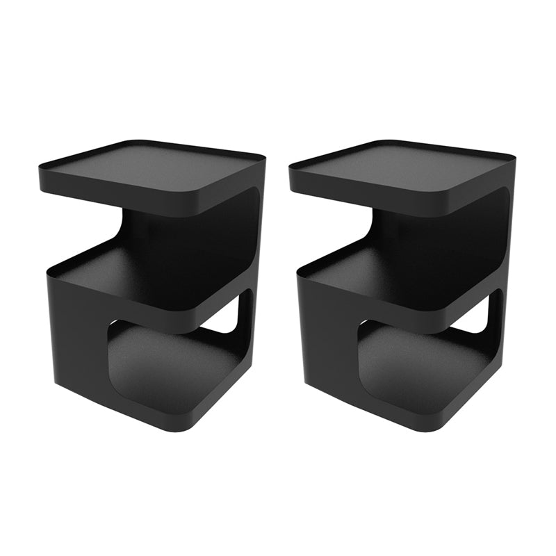 Square Iron End Table Set 21.26" Tall Metal Side Table with Storage Shelves Black Geometry 2 Clearhalo 'Coffee & Accent Tables' 'End & Side Tables' 'end_side_tables' 'furn' 'furn_end_side_tables' 'Furniture' 'Living Room Furniture' 7523246