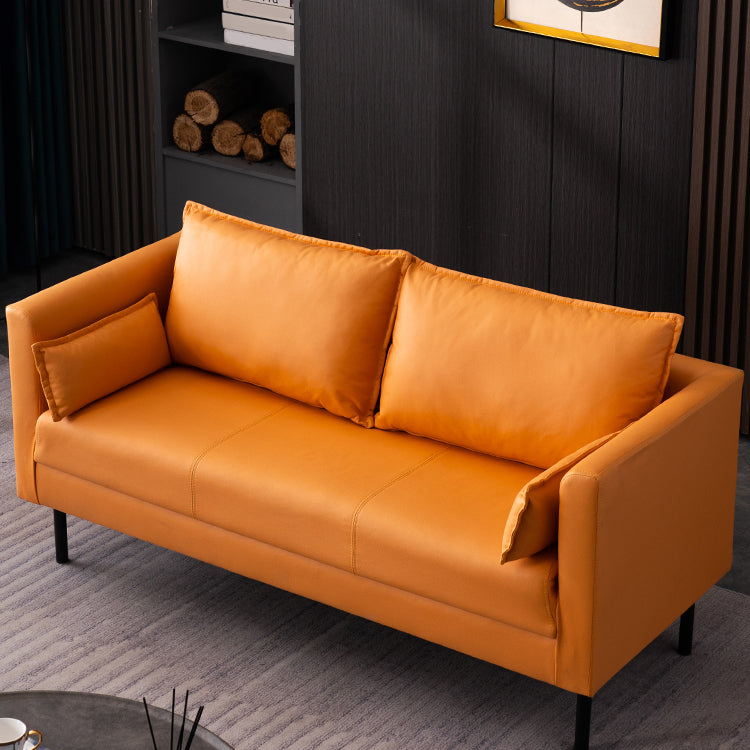 Scandinavian Faux Leather Sofa 29.52" High Tuxedo Arm Sofa with 2 Pillows Clearhalo 'furn' 'furn_sofas' 'Furniture' 'Living Room Furniture' 'Sofa' 'sofas' 7523321