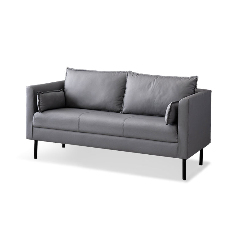 Scandinavian Faux Leather Sofa 29.52" High Tuxedo Arm Sofa with 2 Pillows Grey Faux Leather Clearhalo 'furn' 'furn_sofas' 'Furniture' 'Living Room Furniture' 'Sofa' 'sofas' 7523323