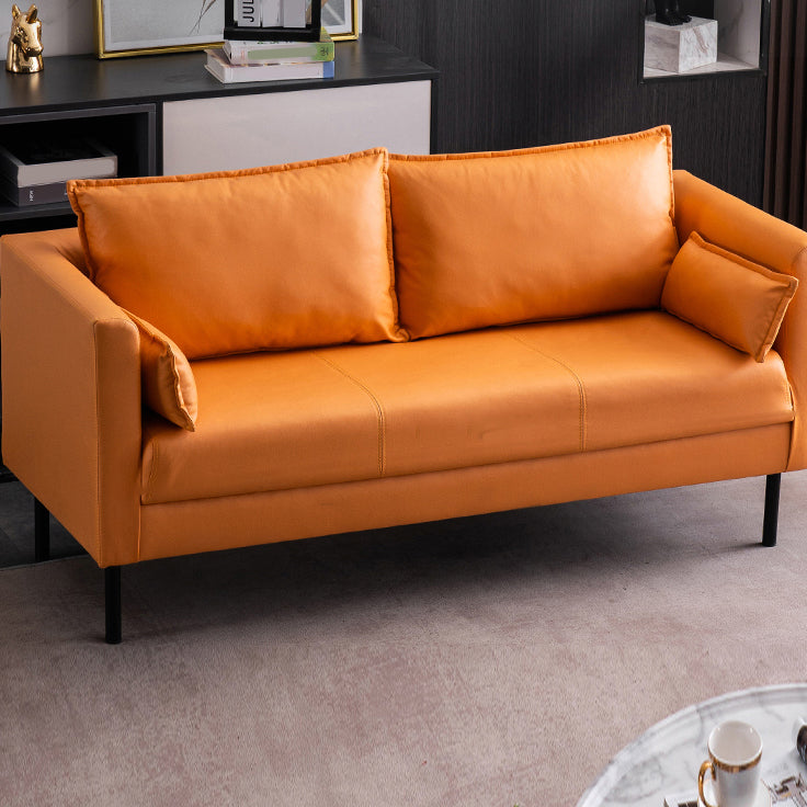 Scandinavian Faux Leather Sofa 29.52" High Tuxedo Arm Sofa with 2 Pillows Clearhalo 'furn' 'furn_sofas' 'Furniture' 'Living Room Furniture' 'Sofa' 'sofas' 7523326