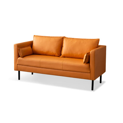 Scandinavian Faux Leather Sofa 29.52" High Tuxedo Arm Sofa with 2 Pillows Orange Faux Leather Clearhalo 'furn' 'furn_sofas' 'Furniture' 'Living Room Furniture' 'Sofa' 'sofas' 7523329