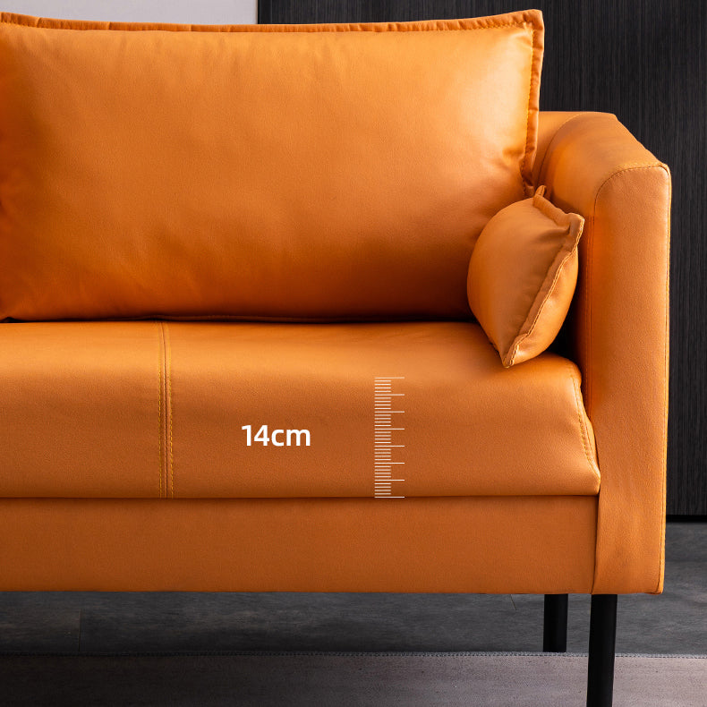 Scandinavian Faux Leather Sofa 29.52" High Tuxedo Arm Sofa with 2 Pillows Clearhalo 'furn' 'furn_sofas' 'Furniture' 'Living Room Furniture' 'Sofa' 'sofas' 7523332