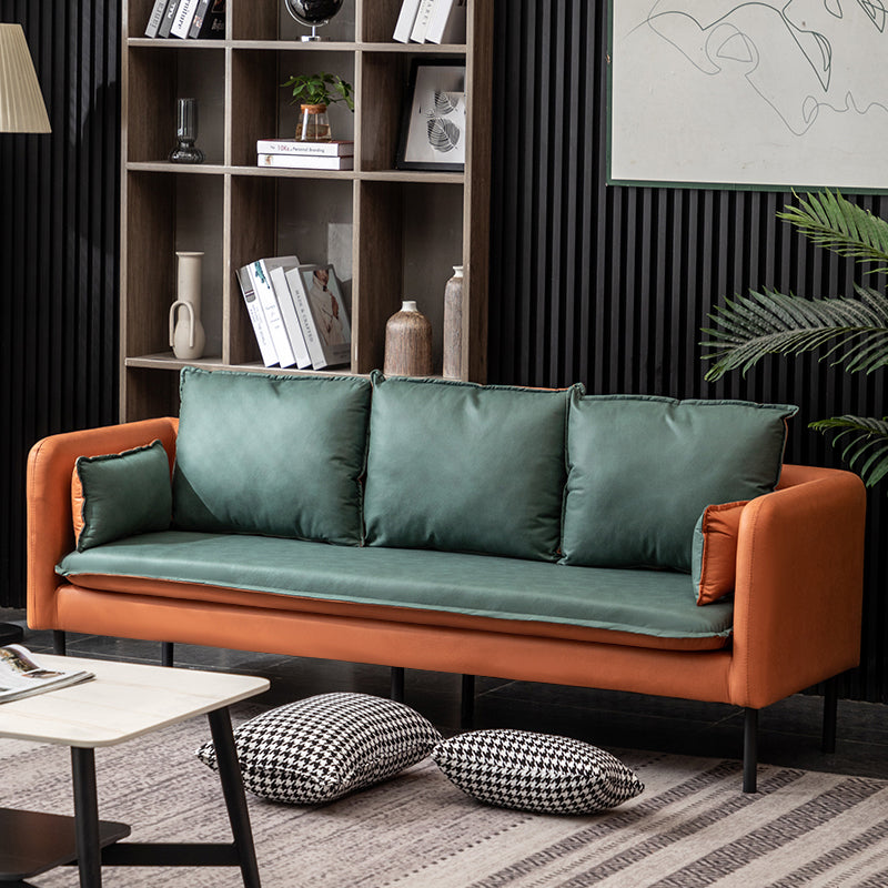 Faux Ledersofa 27,16 "Hoch skandinavisches Smoking -Arm -Sofa mit 2 Kissen