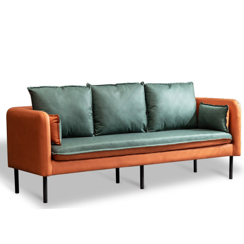 Faux Ledersofa 27,16 "Hoch skandinavisches Smoking -Arm -Sofa mit 2 Kissen
