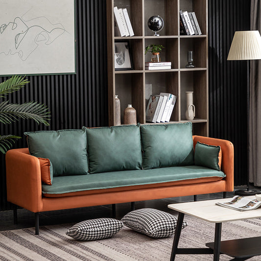 Faux Ledersofa 27,16 "Hoch skandinavisches Smoking -Arm -Sofa mit 2 Kissen