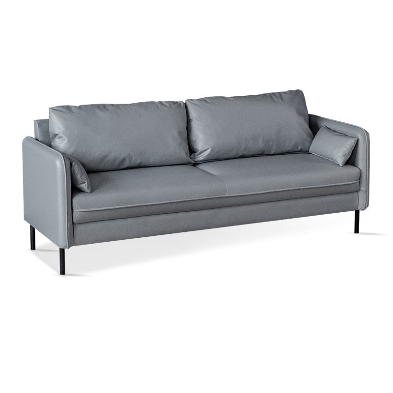 Faux Leather Sofa 29.92" High Scandinavian Square Arm Sofa for Living Room Grey Faux Leather Clearhalo 'furn' 'furn_sofas' 'Furniture' 'Living Room Furniture' 'Sofa' 'sofas' 7523393