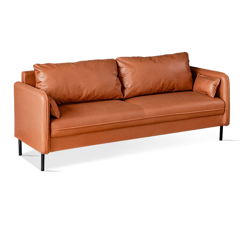 Faux Leather Sofa 29.92" High Scandinavian Square Arm Sofa for Living Room Orange Faux Leather Clearhalo 'furn' 'furn_sofas' 'Furniture' 'Living Room Furniture' 'Sofa' 'sofas' 7523395