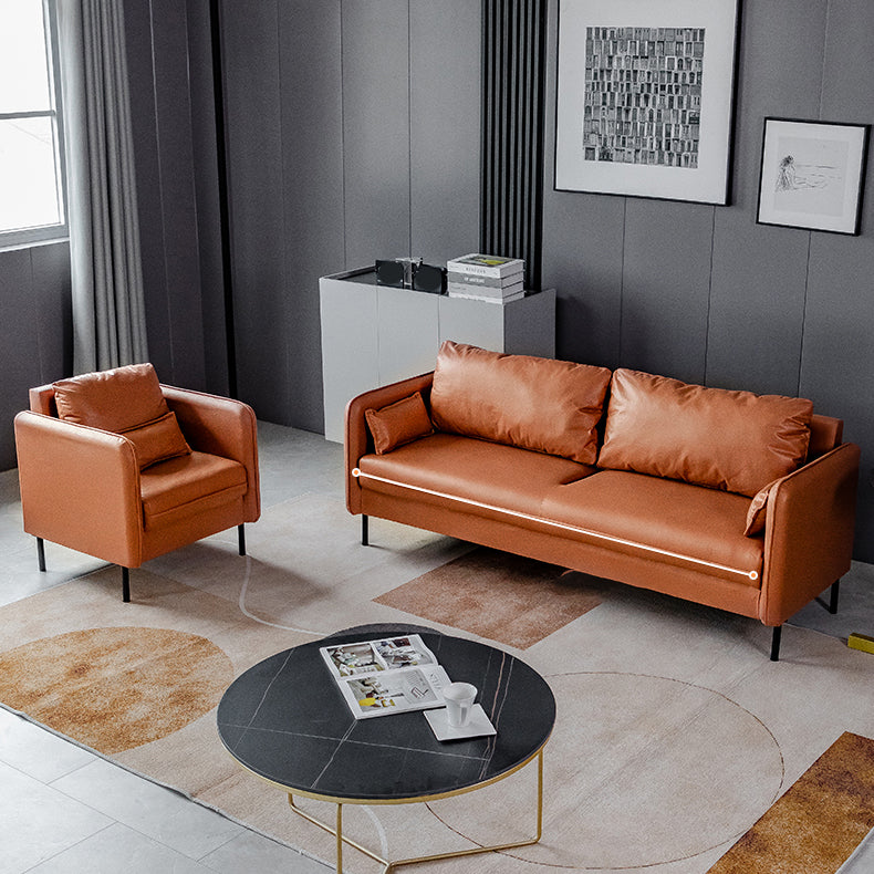 Faux Leather Sofa 29.92" High Scandinavian Square Arm Sofa for Living Room Clearhalo 'furn' 'furn_sofas' 'Furniture' 'Living Room Furniture' 'Sofa' 'sofas' 7523398