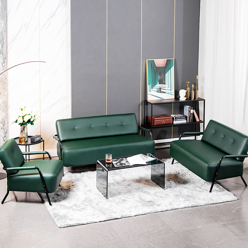 Faux Leather Sofa 27.55" High Mid Century Modern Recessed Arm Sofa