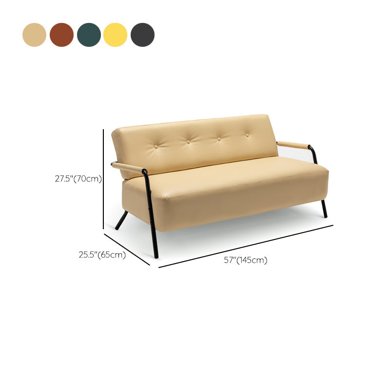 Faux Leather Sofa 27.55" High Mid Century Modern Recessed Arm Sofa