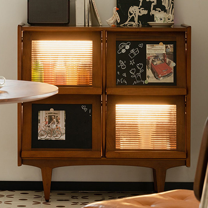 Mid-Century Design Natural Cabinet with 4 Doors in Pine Wood Lights Included Clearhalo 'Cabinets & Chests' 'cabinets_chests' 'furn' 'furn_cabinets_chests' 'Furniture' 'Living Room Furniture' 7523454