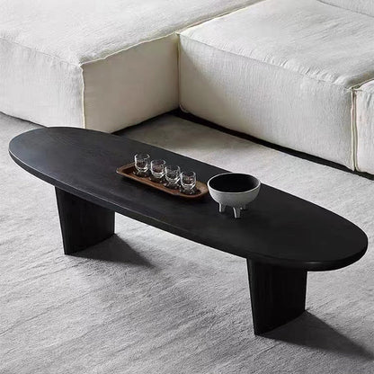 Modern 2 Legs Oval Cocktail Table Wooden Coffee Table in Black 63"L x 18.9"W x 15.7"H Clearhalo 'Coffee & Accent Tables' 'Coffee Tables' 'coffee_tables' 'furn' 'furn_coffee_tables' 'Furniture' 'Living Room Furniture' 7523469