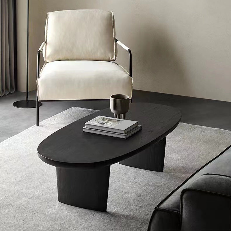 Modern 2 Legs Oval Cocktail Table Wooden Coffee Table in Black Clearhalo 'Coffee & Accent Tables' 'Coffee Tables' 'coffee_tables' 'furn' 'furn_coffee_tables' 'Furniture' 'Living Room Furniture' 7523470