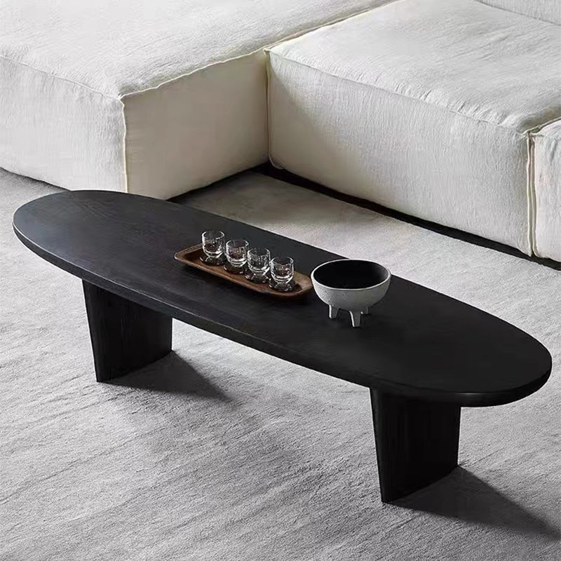 Modern 2 Legs Oval Cocktail Table Wooden Coffee Table in Black Clearhalo 'Coffee & Accent Tables' 'Coffee Tables' 'coffee_tables' 'furn' 'furn_coffee_tables' 'Furniture' 'Living Room Furniture' 7523471
