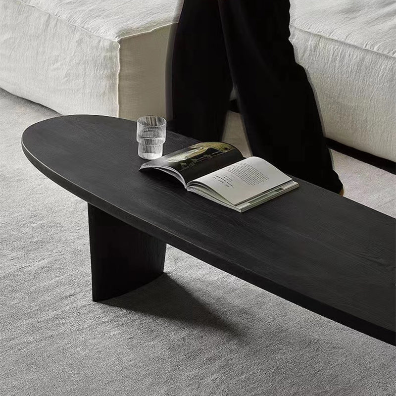 Modern 2 Legs Oval Cocktail Table Wooden Coffee Table in Black Clearhalo 'Coffee & Accent Tables' 'Coffee Tables' 'coffee_tables' 'furn' 'furn_coffee_tables' 'Furniture' 'Living Room Furniture' 7523477