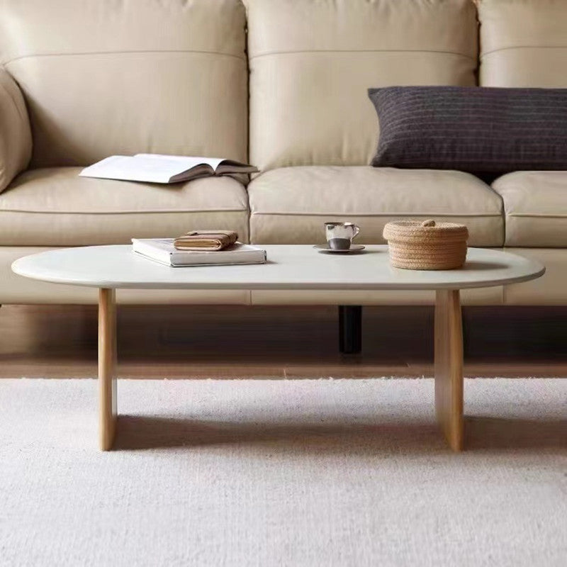 Modern 2 Legs Wooden Coffee Table Oval White Top Cocktail Table Clearhalo 'Coffee & Accent Tables' 'Coffee Tables' 'coffee_tables' 'furn' 'furn_coffee_tables' 'Furniture' 'Living Room Furniture' 7523512