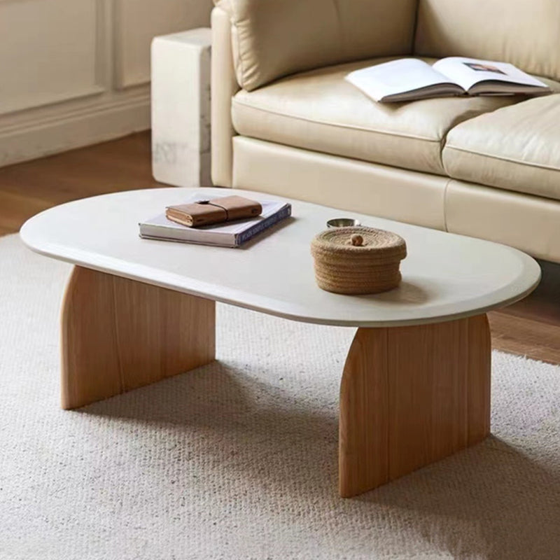 Modern 2 Legs Wooden Coffee Table Oval White Top Cocktail Table 55.1"L x 25.6"W x 15.7"H Clearhalo 'Coffee & Accent Tables' 'Coffee Tables' 'coffee_tables' 'furn' 'furn_coffee_tables' 'Furniture' 'Living Room Furniture' 7523513