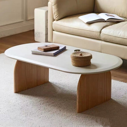 Modern 2 Legs Wooden Coffee Table Oval White Top Cocktail Table 55.1"L x 25.6"W x 15.7"H Clearhalo 'Coffee & Accent Tables' 'Coffee Tables' 'coffee_tables' 'furn' 'furn_coffee_tables' 'Furniture' 'Living Room Furniture' 7523513