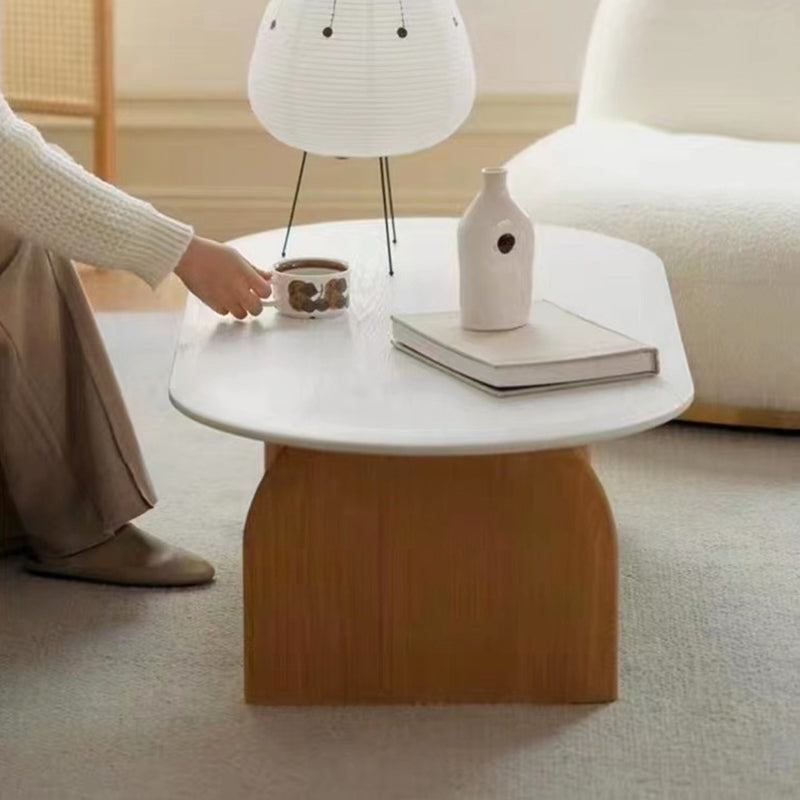Modern 2 Legs Wooden Coffee Table Oval White Top Cocktail Table Clearhalo 'Coffee & Accent Tables' 'Coffee Tables' 'coffee_tables' 'furn' 'furn_coffee_tables' 'Furniture' 'Living Room Furniture' 7523514