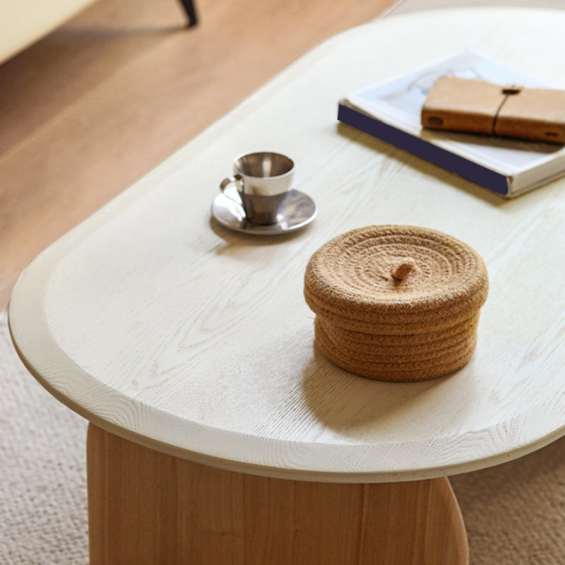 Modern 2 Legs Wooden Coffee Table Oval White Top Cocktail Table Clearhalo 'Coffee & Accent Tables' 'Coffee Tables' 'coffee_tables' 'furn' 'furn_coffee_tables' 'Furniture' 'Living Room Furniture' 7523519
