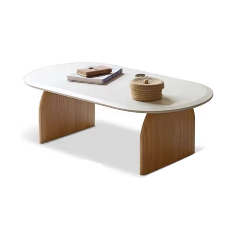 Modern 2 Legs Wooden Coffee Table Oval White Top Cocktail Table Clearhalo 'Coffee & Accent Tables' 'Coffee Tables' 'coffee_tables' 'furn' 'furn_coffee_tables' 'Furniture' 'Living Room Furniture' 7523520