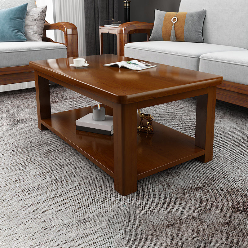 Modern 4 Legs Rectangle Cocktail Table Solid Wood Coffee Table Walnut Shelves Included Clearhalo 'Coffee & Accent Tables' 'Coffee Tables' 'coffee_tables' 'furn' 'furn_coffee_tables' 'Furniture' 'Living Room Furniture' 7523527