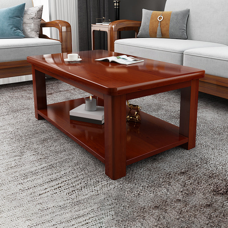 Modern 4 Legs Rectangle Cocktail Table Solid Wood Coffee Table Red Brown Shelves Included Clearhalo 'Coffee & Accent Tables' 'Coffee Tables' 'coffee_tables' 'furn' 'furn_coffee_tables' 'Furniture' 'Living Room Furniture' 7523530