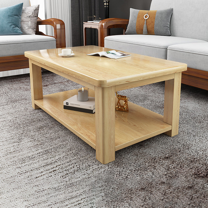 Modern 4 Legs Rectangle Cocktail Table Solid Wood Coffee Table Natural Shelves Included Clearhalo 'Coffee & Accent Tables' 'Coffee Tables' 'coffee_tables' 'furn' 'furn_coffee_tables' 'Furniture' 'Living Room Furniture' 7523534