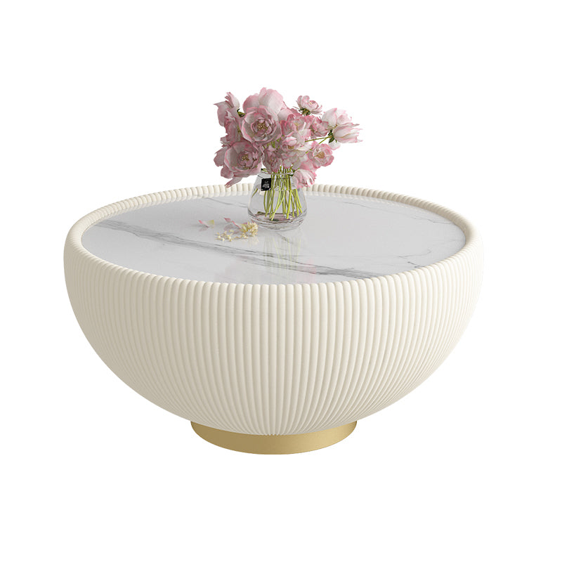 Glam Cocktail Table White Round Pedestal Coffee Cocktail Table 30"L x 30"W x 14"H White Clearhalo 'Coffee & Accent Tables' 'Coffee Tables' 'coffee_tables' 'furn' 'furn_coffee_tables' 'Furniture' 'Living Room Furniture' 7523593