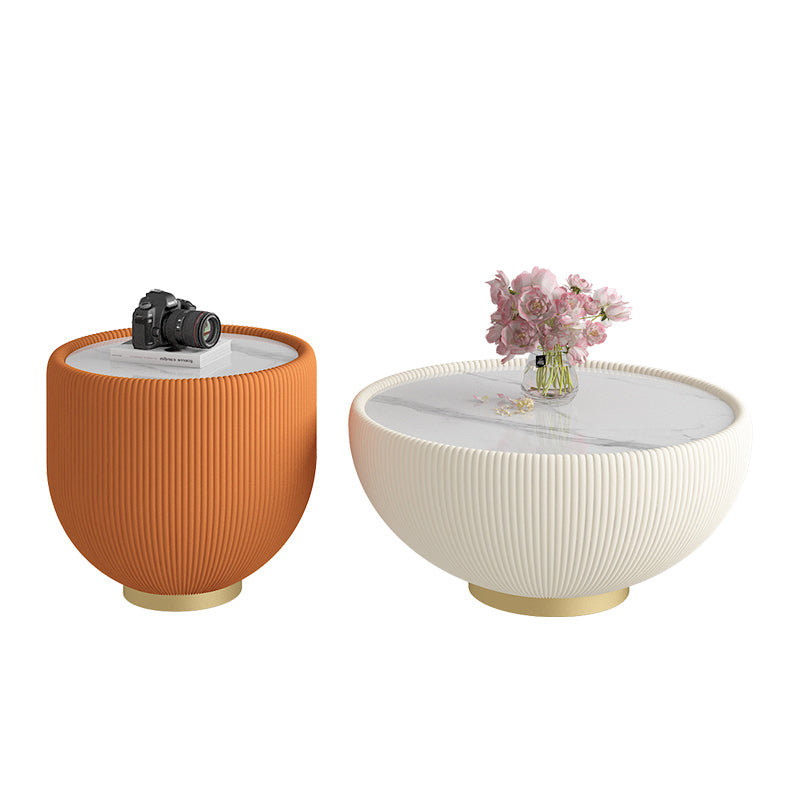 Glam Cocktail Table White Round Pedestal Coffee Cocktail Table 29.5"L x 29.5"W x 14"H + 20"L x 20"W x 18"H White Orange Clearhalo 'Coffee & Accent Tables' 'Coffee Tables' 'coffee_tables' 'furn' 'furn_coffee_tables' 'Furniture' 'Living Room Furniture' 7523599