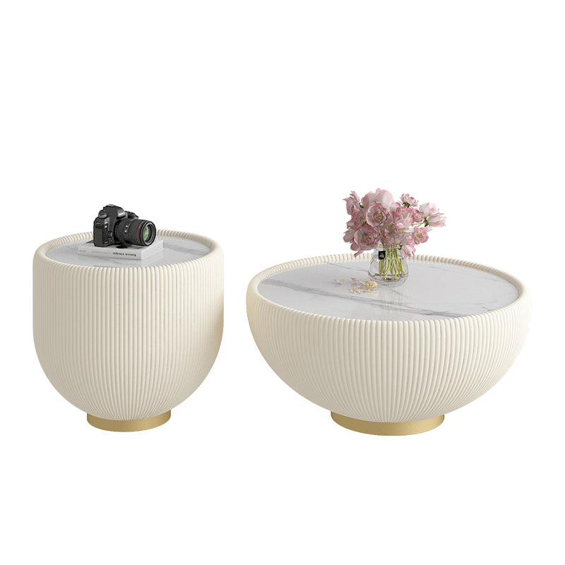 Glam Cocktail Table White Round Pedestal Coffee Cocktail Table 29.5"L x 29.5"W x 14"H + 20"L x 20"W x 18"H White Clearhalo 'Coffee & Accent Tables' 'Coffee Tables' 'coffee_tables' 'furn' 'furn_coffee_tables' 'Furniture' 'Living Room Furniture' 7523601