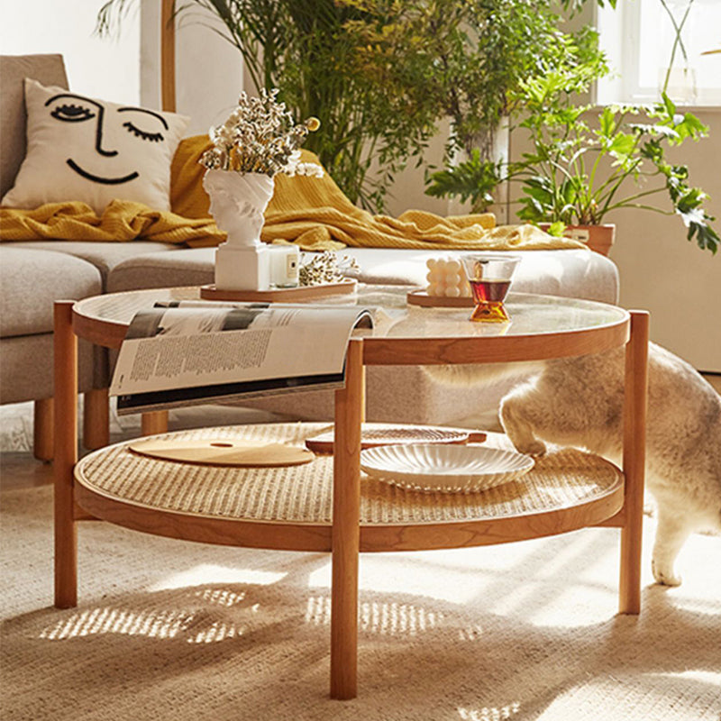 Tropical Cocktail Table Solid Wood Storage Round Coffee Cocktail Table Clearhalo 'Coffee & Accent Tables' 'Coffee Tables' 'coffee_tables' 'furn' 'furn_coffee_tables' 'Furniture' 'Living Room Furniture' 7523606