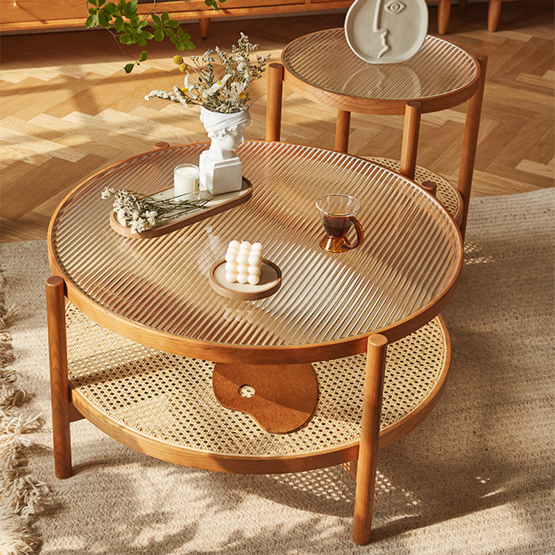 Tropical Cocktail Table Solid Wood Storage Round Coffee Cocktail Table Clearhalo 'Coffee & Accent Tables' 'Coffee Tables' 'coffee_tables' 'furn' 'furn_coffee_tables' 'Furniture' 'Living Room Furniture' 7523609