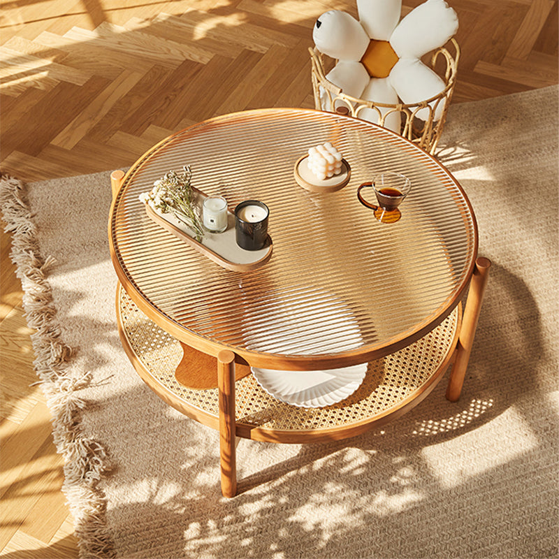 Tropical Cocktail Table Solid Wood Storage Round Coffee Cocktail Table Clearhalo 'Coffee & Accent Tables' 'Coffee Tables' 'coffee_tables' 'furn' 'furn_coffee_tables' 'Furniture' 'Living Room Furniture' 7523613