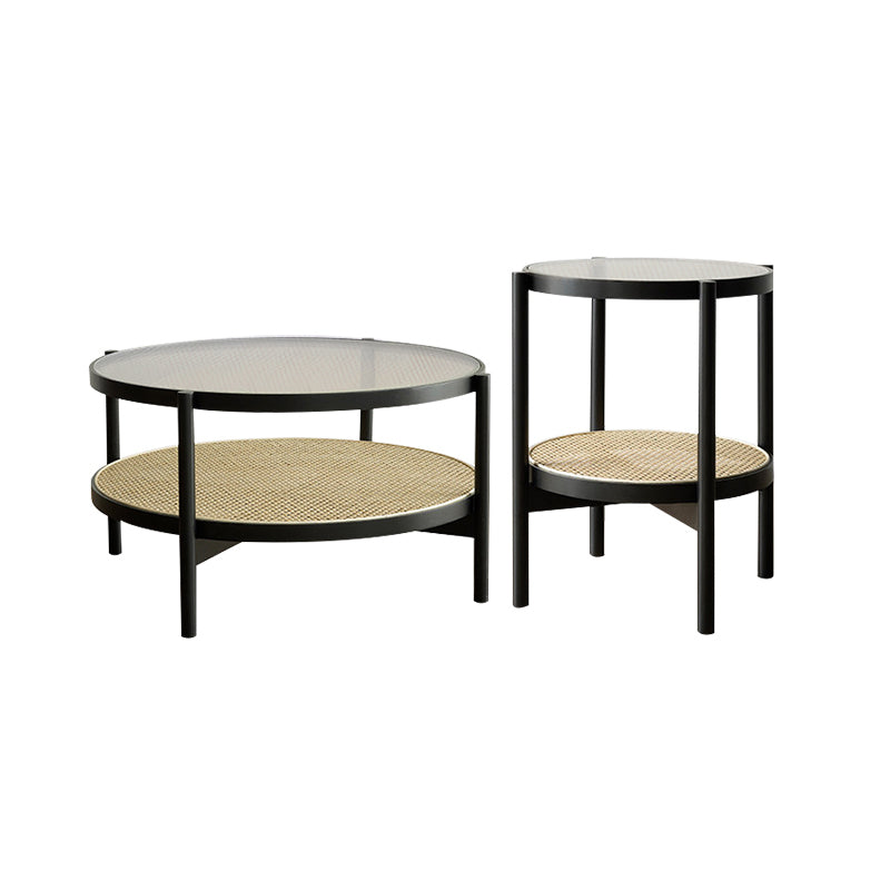 Tropical Cocktail Table Solid Wood Storage Round Coffee Cocktail Table Black Clearhalo 'Coffee & Accent Tables' 'Coffee Tables' 'coffee_tables' 'furn' 'furn_coffee_tables' 'Furniture' 'Living Room Furniture' 7523616
