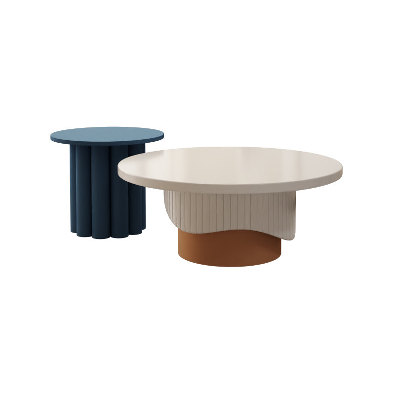 Contemporary Cocktail Table Round Pedestal Wood Coffee Cocktail Table Blue Clearhalo 'Coffee & Accent Tables' 'Coffee Tables' 'coffee_tables' 'furn' 'furn_coffee_tables' 'Furniture' 'Living Room Furniture' 7523636