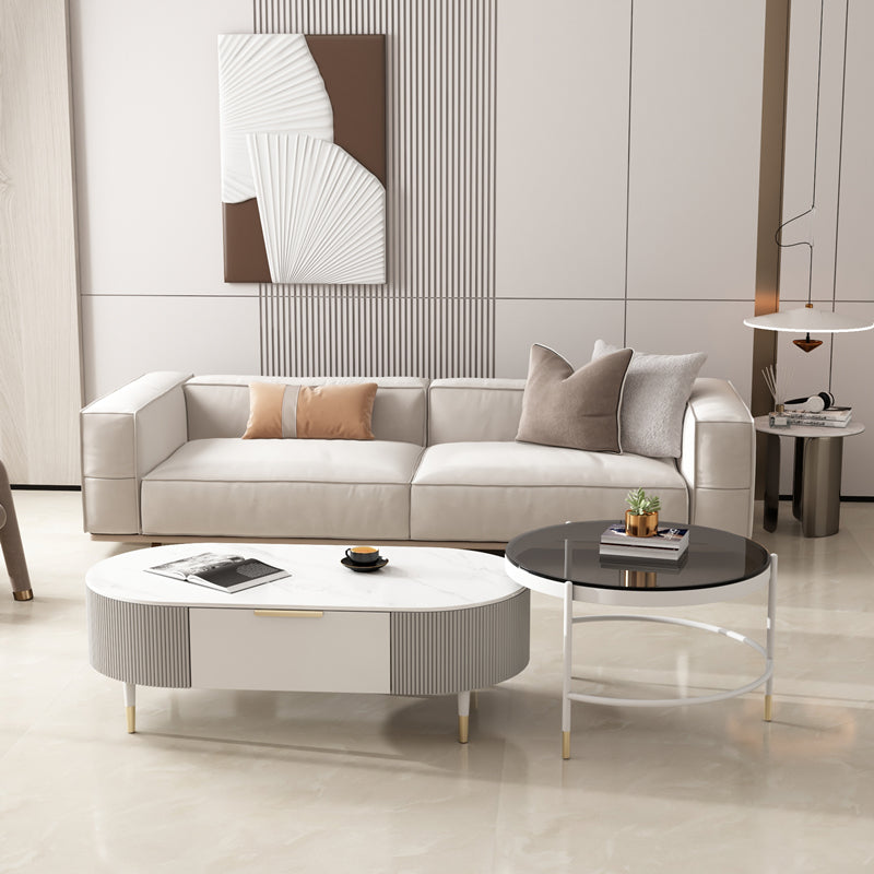 Glam Cocktail Table White 4 Legs Storage Coffee Cocktail Table Clearhalo 'Coffee & Accent Tables' 'Coffee Tables' 'coffee_tables' 'furn' 'furn_coffee_tables' 'Furniture' 'Living Room Furniture' 7523647