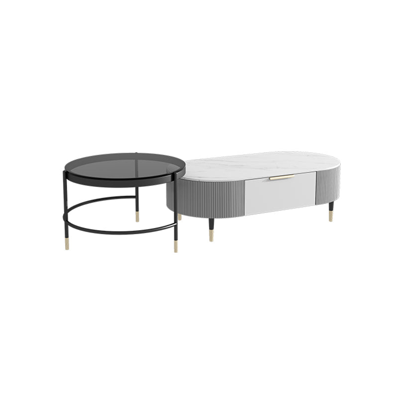 Glam Cocktail Table White 4 Legs Storage Coffee Cocktail Table 47"L x 24"W x 14"H+28"L x 28"W x 18"H Black Gold Clearhalo 'Coffee & Accent Tables' 'Coffee Tables' 'coffee_tables' 'furn' 'furn_coffee_tables' 'Furniture' 'Living Room Furniture' 7523653