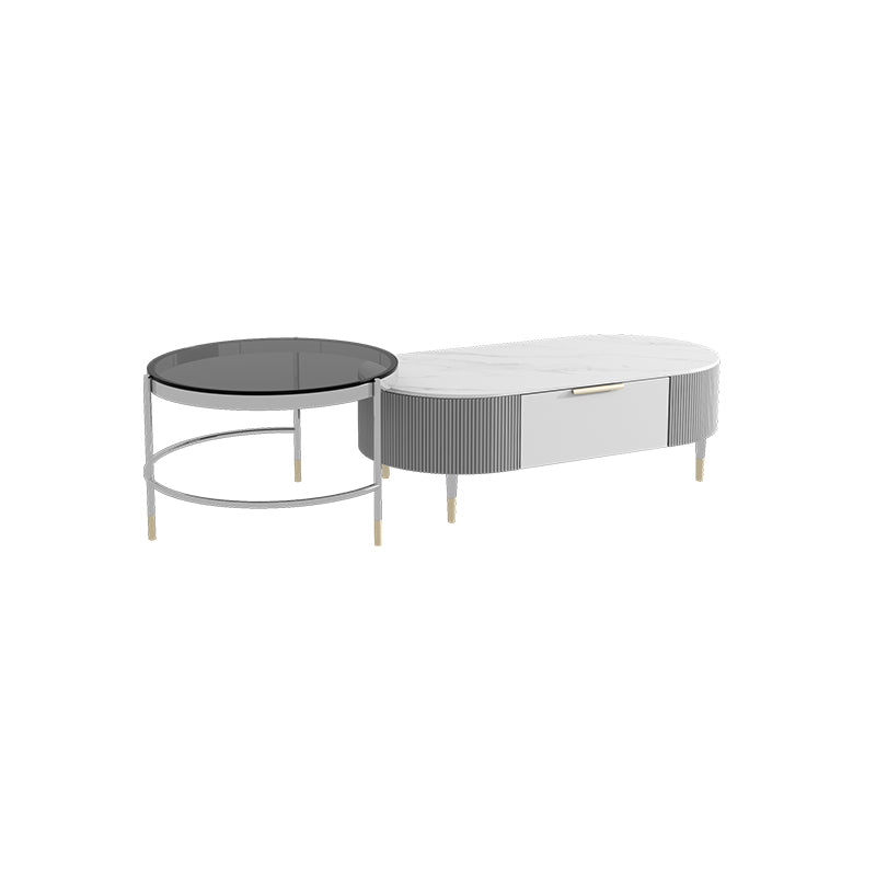 Glam Cocktail Table White 4 Legs Storage Coffee Cocktail Table 47"L x 24"W x 14"H+28"L x 28"W x 18"H White Clearhalo 'Coffee & Accent Tables' 'Coffee Tables' 'coffee_tables' 'furn' 'furn_coffee_tables' 'Furniture' 'Living Room Furniture' 7523655