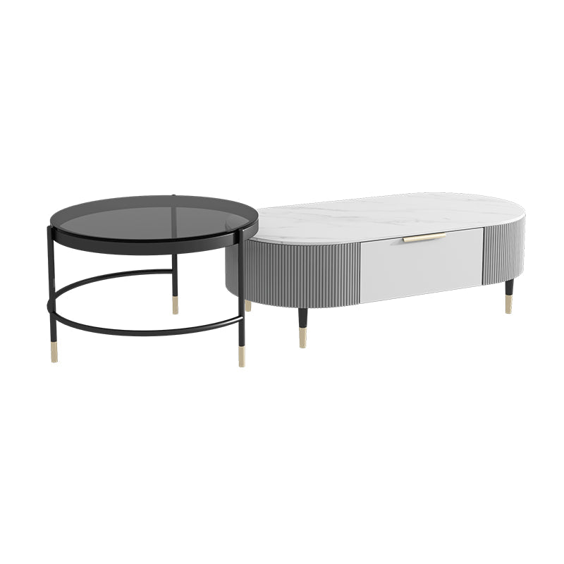 Glam Cocktail Table White 4 Legs Storage Coffee Cocktail Table Clearhalo 'Coffee & Accent Tables' 'Coffee Tables' 'coffee_tables' 'furn' 'furn_coffee_tables' 'Furniture' 'Living Room Furniture' 7523656