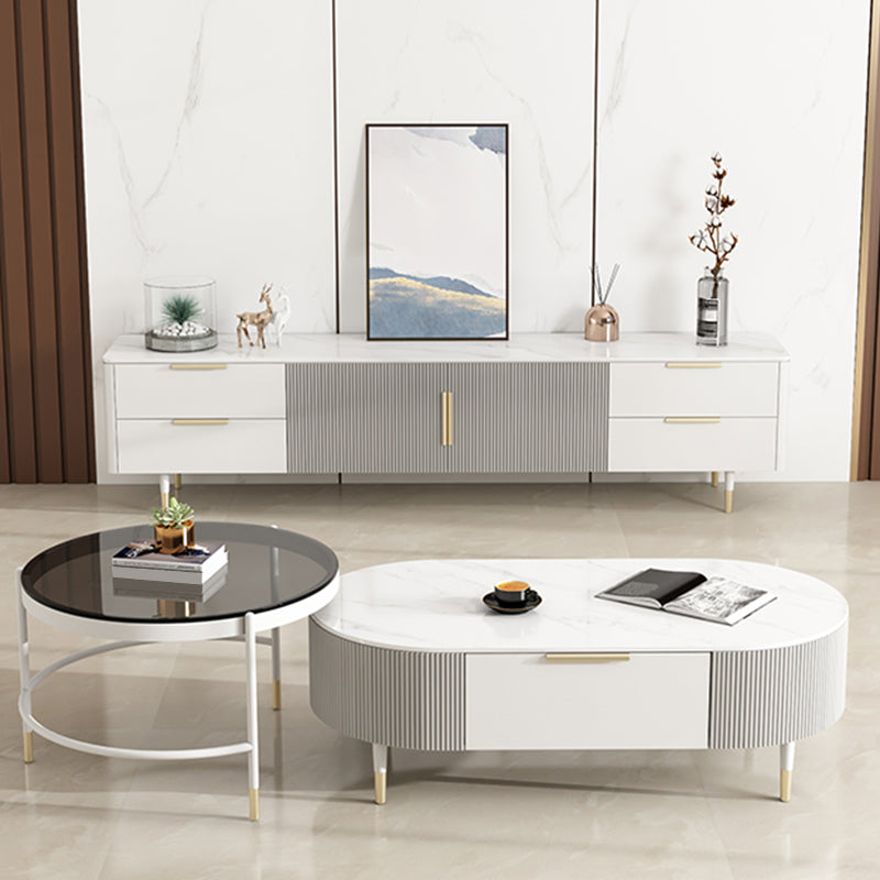 Glam Cocktail Table White 4 Legs Storage Coffee Cocktail Table Clearhalo 'Coffee & Accent Tables' 'Coffee Tables' 'coffee_tables' 'furn' 'furn_coffee_tables' 'Furniture' 'Living Room Furniture' 7523659