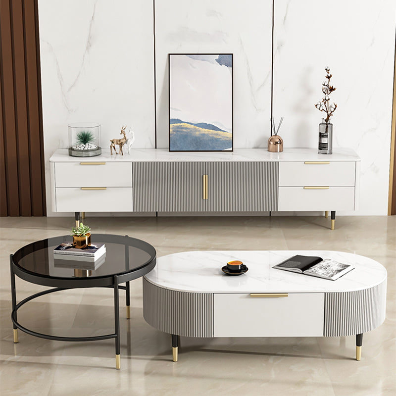 Glam Cocktail Table White 4 Legs Storage Coffee Cocktail Table Clearhalo 'Coffee & Accent Tables' 'Coffee Tables' 'coffee_tables' 'furn' 'furn_coffee_tables' 'Furniture' 'Living Room Furniture' 7523660
