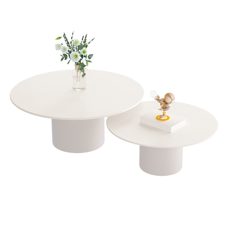 Contemporary Cocktail Table Round White Pedestal Coffee Cocktail Table 31.5"L x 31.5"W x 16"H + 24"L x 24"W x 14"H White Clearhalo 'Coffee & Accent Tables' 'Coffee Tables' 'coffee_tables' 'furn' 'furn_coffee_tables' 'Furniture' 'Living Room Furniture' 7523686