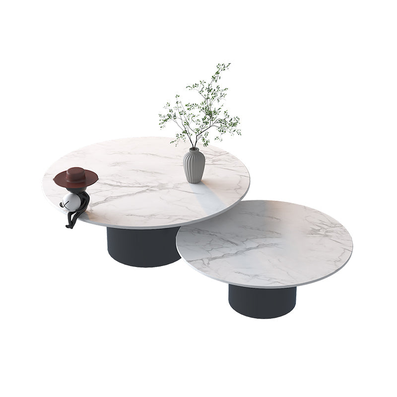 Contemporary Cocktail Table Round White Pedestal Coffee Cocktail Table 31.5"L x 31.5"W x 16"H + 24"L x 24"W x 14"H Black Clearhalo 'Coffee & Accent Tables' 'Coffee Tables' 'coffee_tables' 'furn' 'furn_coffee_tables' 'Furniture' 'Living Room Furniture' 7523688