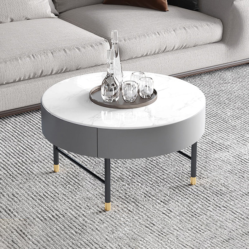 Glam Cocktail Table Round Stone 4 Legs Gold Coffee Cocktail Table