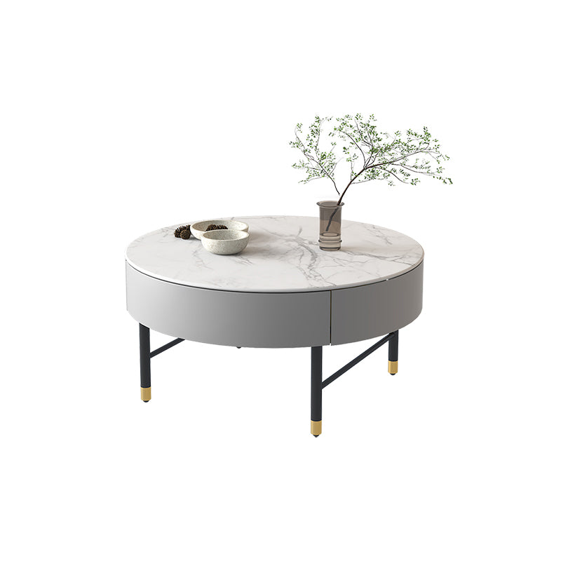 Glam Cocktail Table Round Stone 4 Legs Gold Coffee Cocktail Table