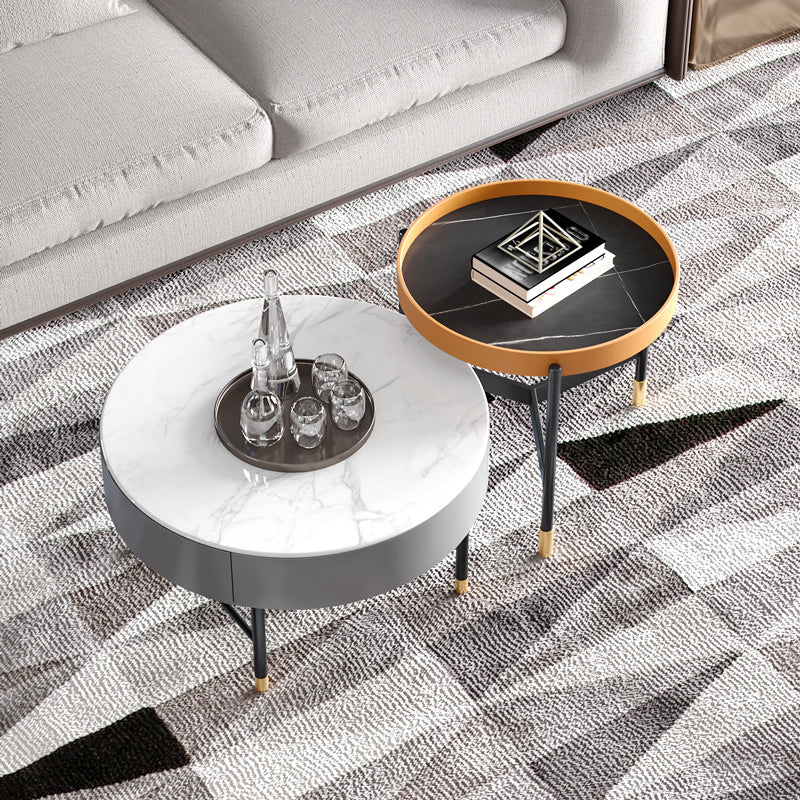 Glam Cocktail Table Round Stone 4 Legs Gold Coffee Cocktail Table
