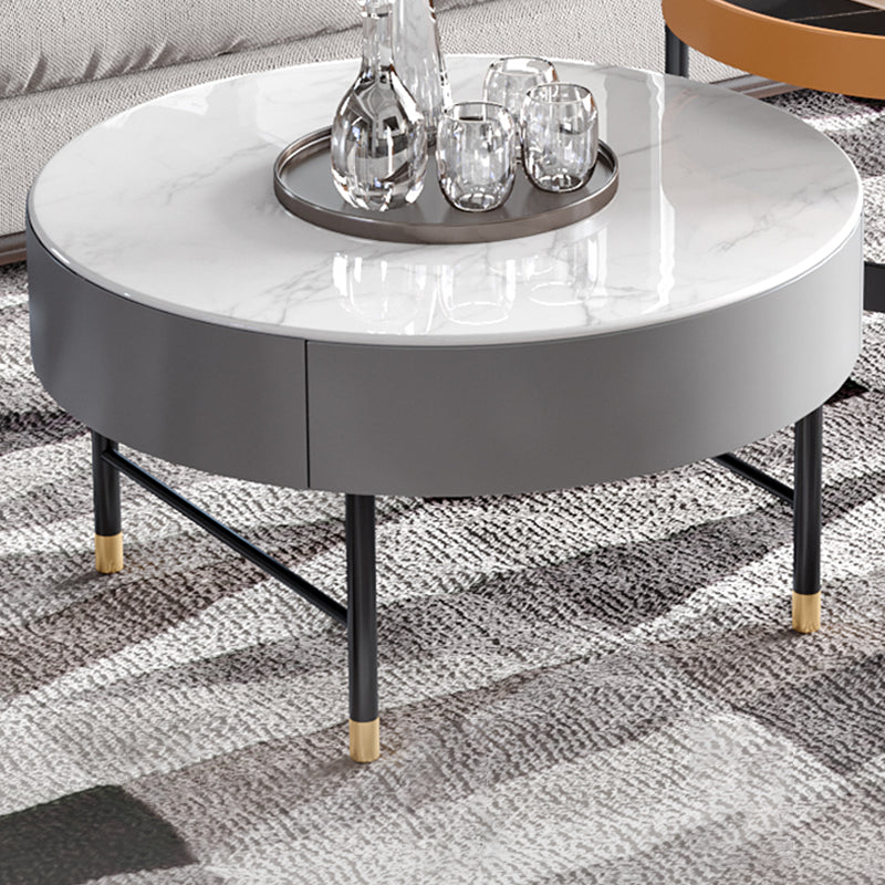 Glam Cocktail Table Round Stone 4 Legs Gold Coffee Cocktail Table